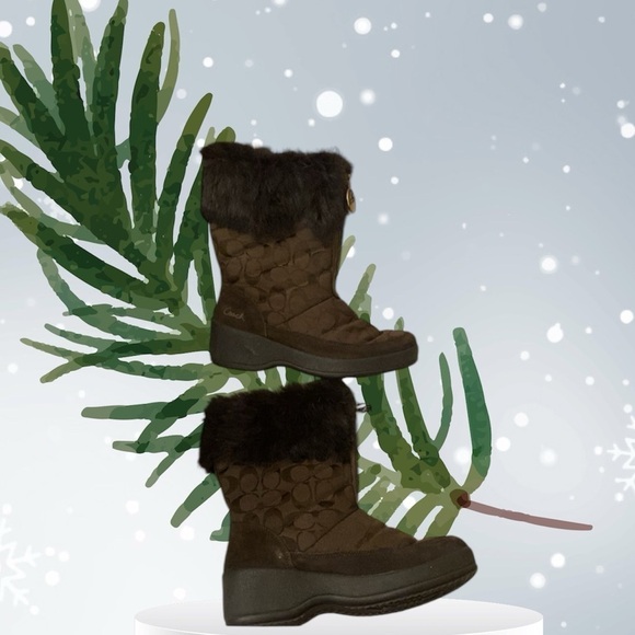 Coach monogram fur trim mid calf boots. - Picture 1 of 7